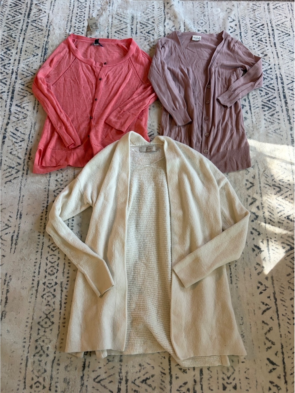 Set of 3 Women's Cardigans in Coral, Mauve, and Cream - Size XXSP Petite